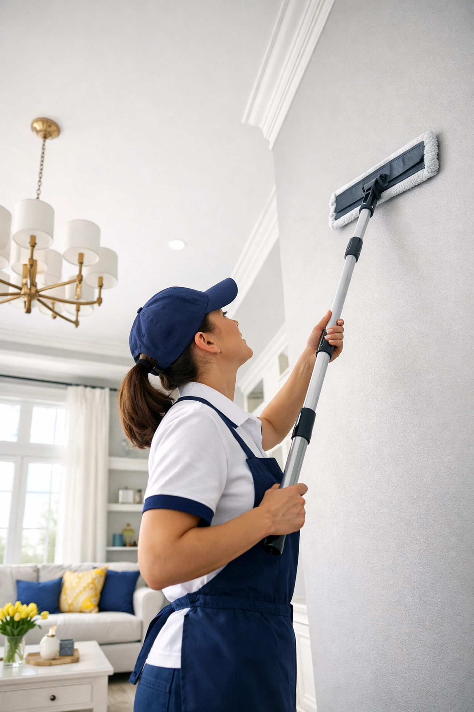Professional cleaner wiping drywall dust from walls during a post construction cleaning Medway service.