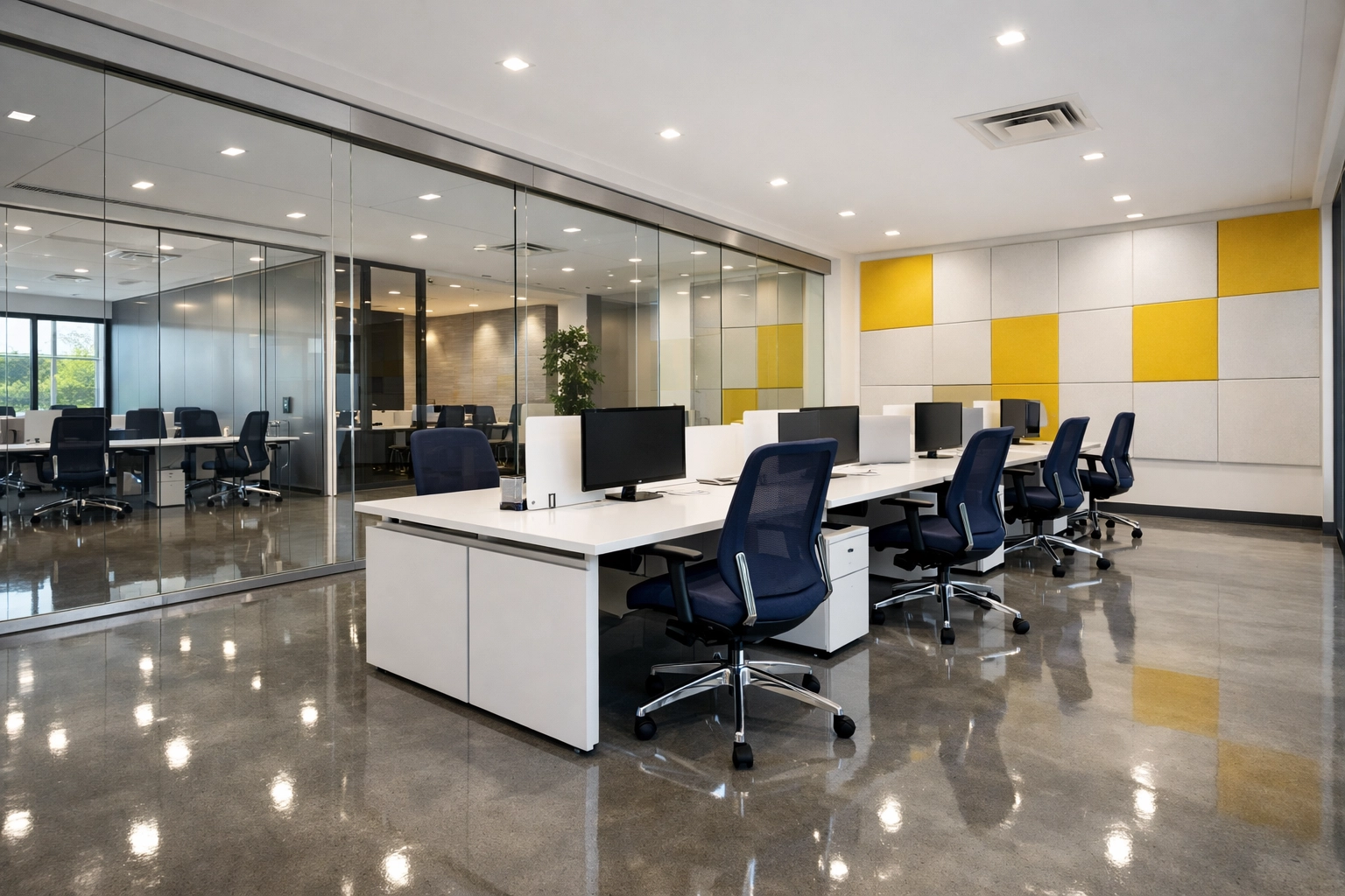 Clean modern office space in Maynard after professional post construction cleaning and commercial office cleaning.