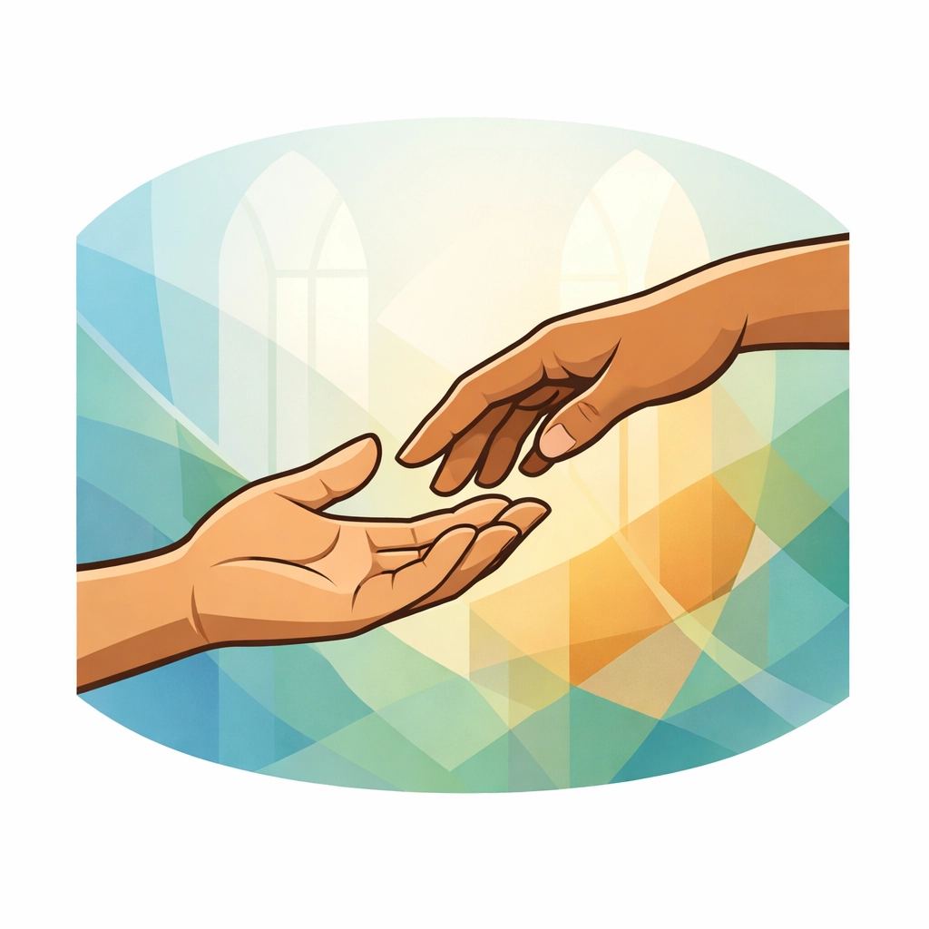 Two hands reaching together symbolizing support and connection in church ministry