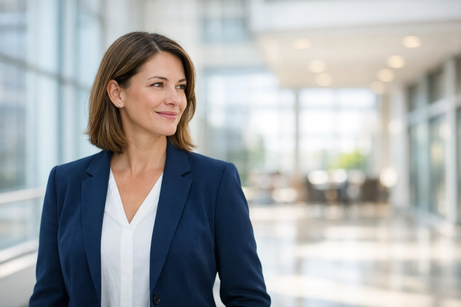 Property manager in a clean, modern Indianapolis office hallway after professional cleaning.