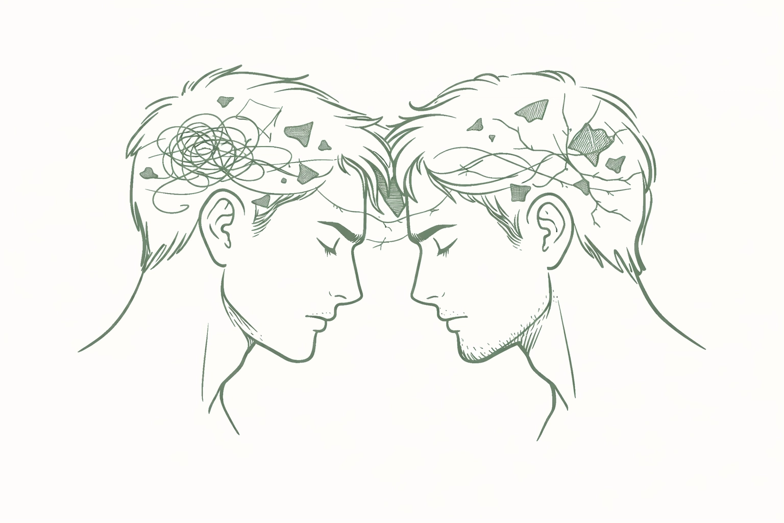 Male couple showing emotional vulnerability and internal struggle in MM romance fiction