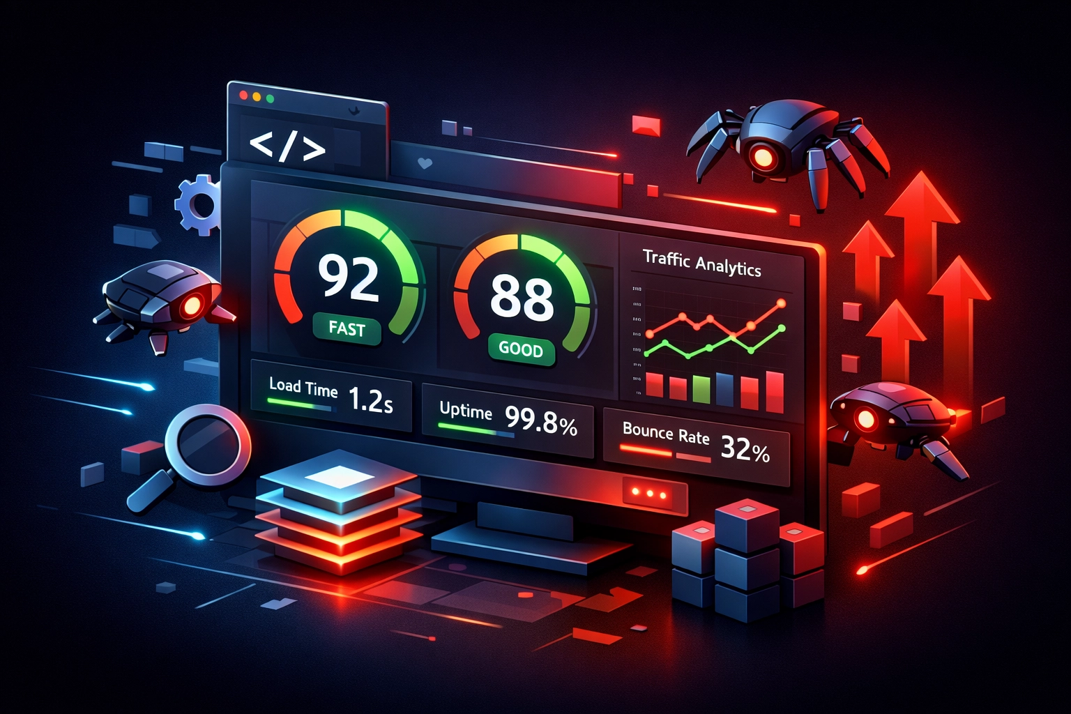 Website SEO performance dashboard showing metrics and optimization indicators
