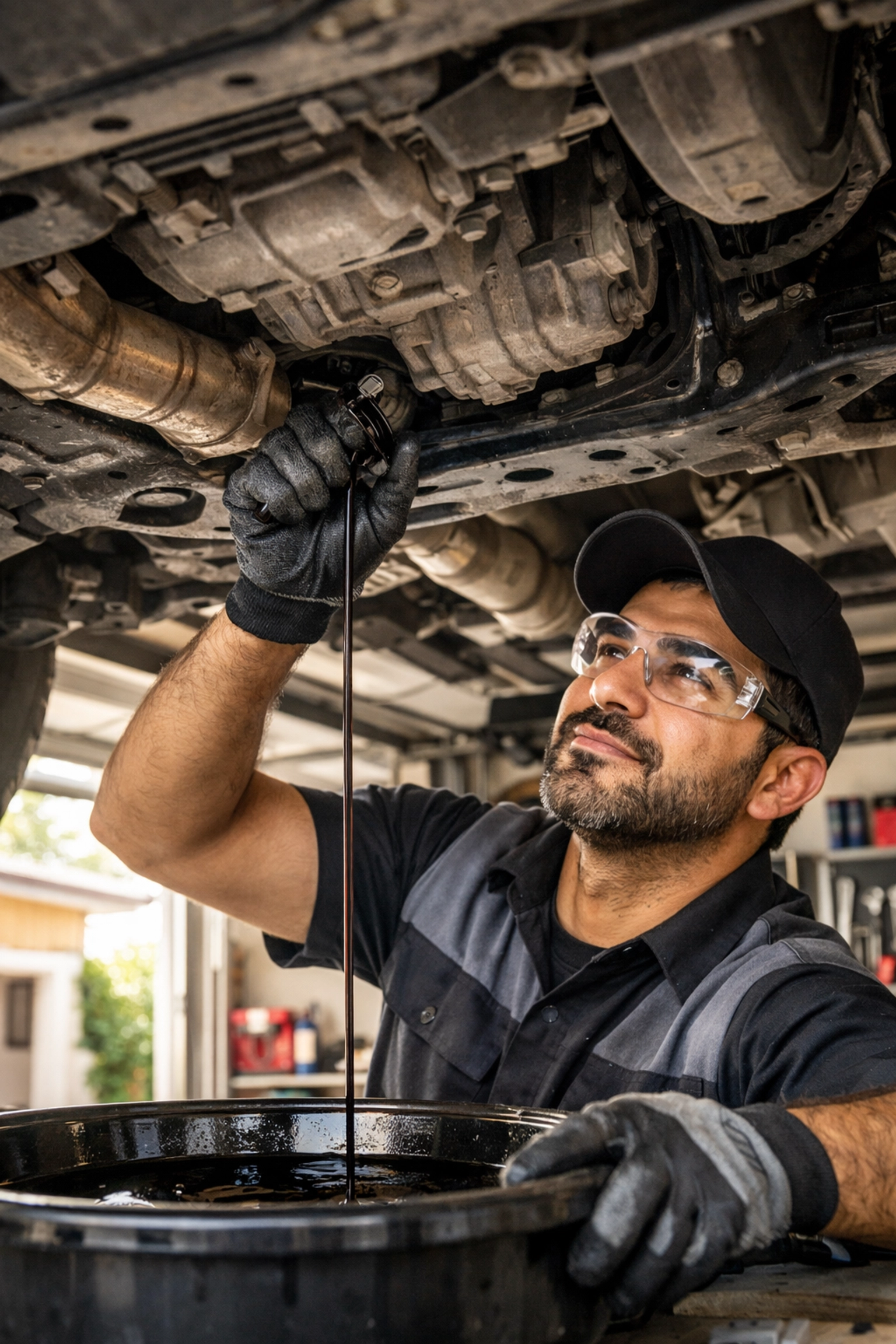 Mobile mechanic performing deductible oil change and maintenance service