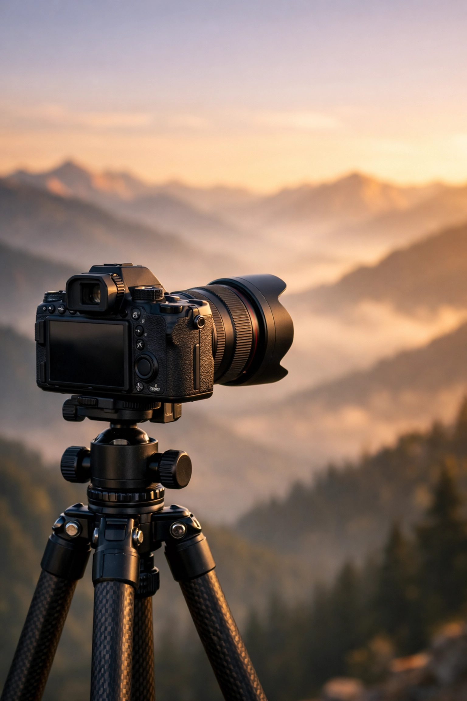 Camera overlooking mountains illustrating how to resize images for better web performance.