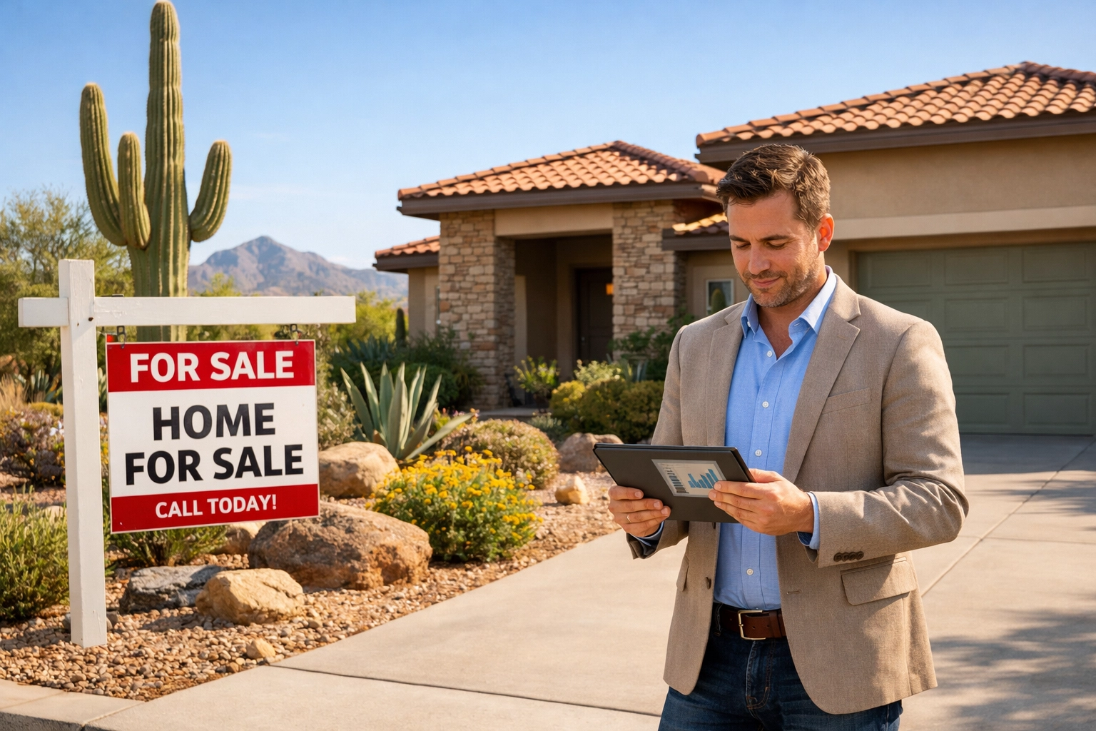 Phoenix home for sale with real estate agent reviewing Spring 2026 market data