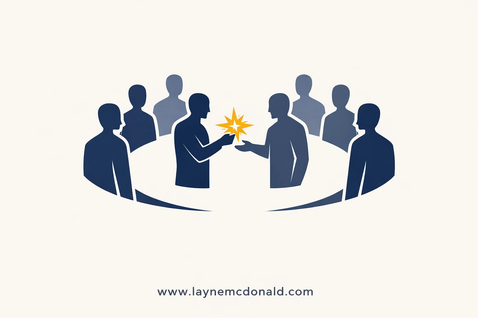 Minimalist illustration of a Christian leader delegating authority and empowering church staff in a circle.