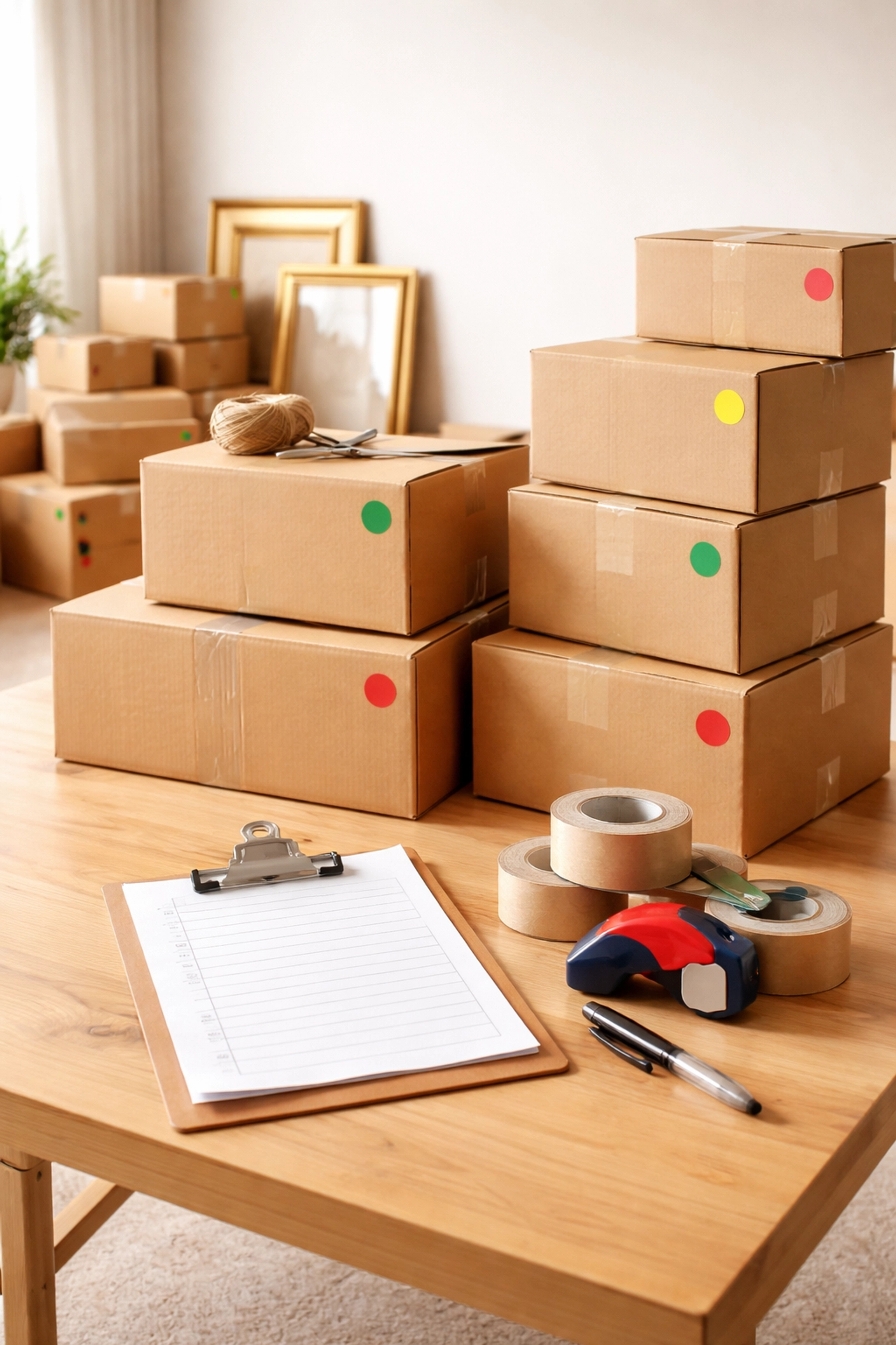 Organized moving supplies and labeled boxes for effective home cleanout and downsizing services in Columbus, Ohio