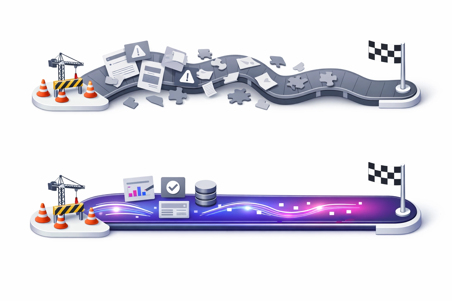 Comparison of slow template-based risk assessment process versus fast AI-powered RAMS generation workflow
