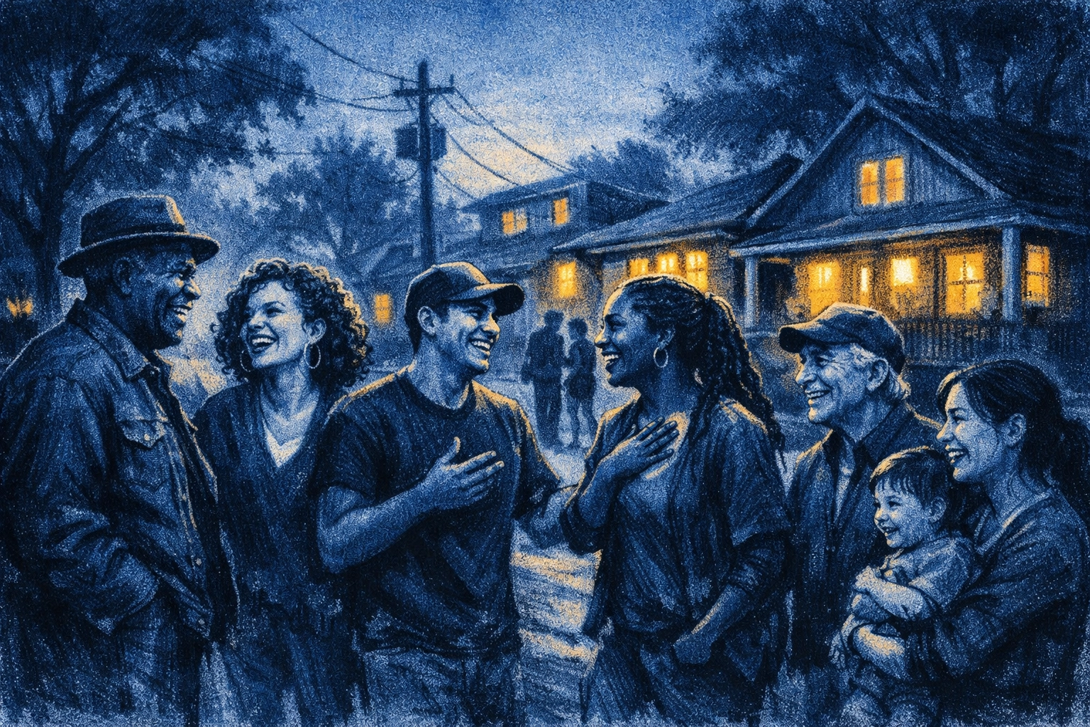 Diverse neighbors in a Memphis neighborhood sharing life and community across the 901 area.