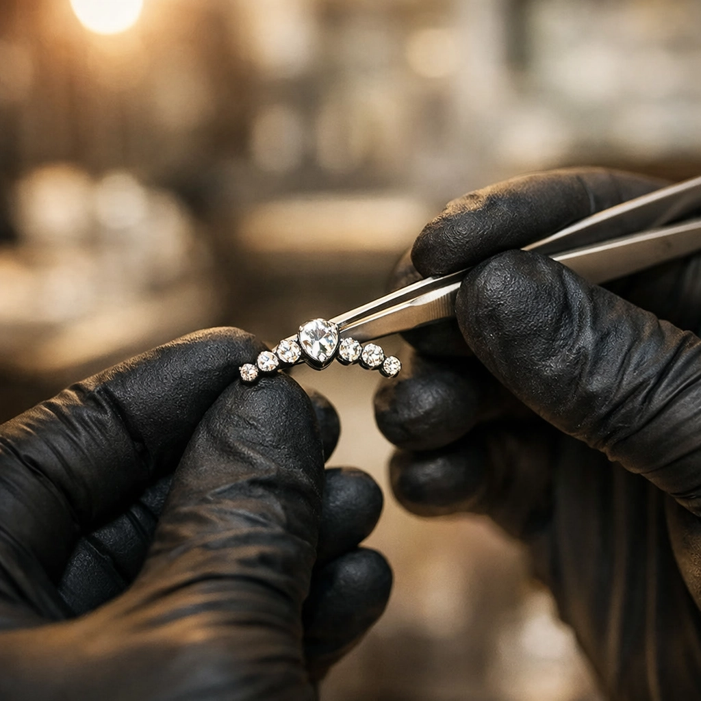 Professional body piercing Hixson TN studio displaying sterile titanium jewelry.