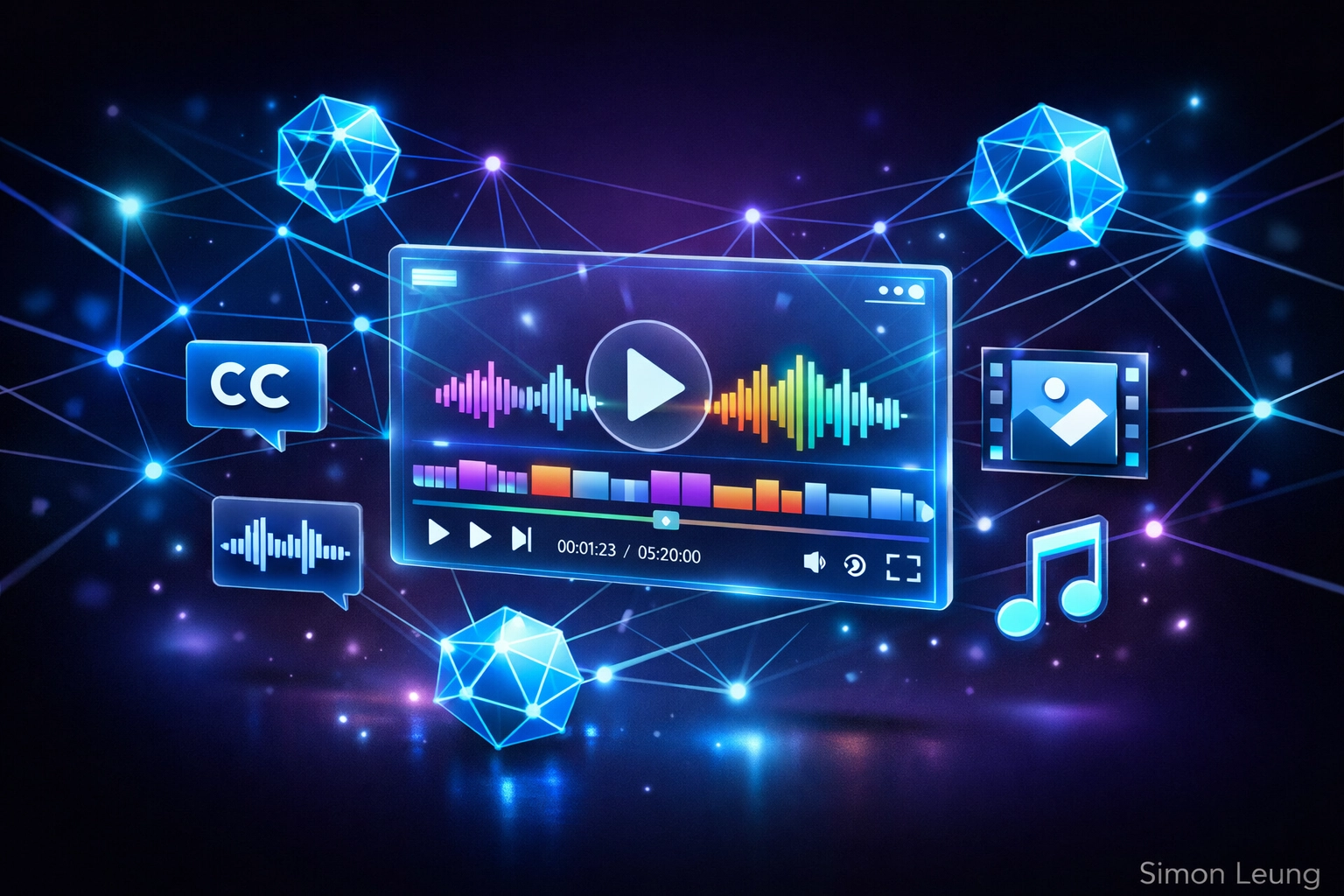 AI-powered video editing automation technology with neural network visualization - Simon Leung