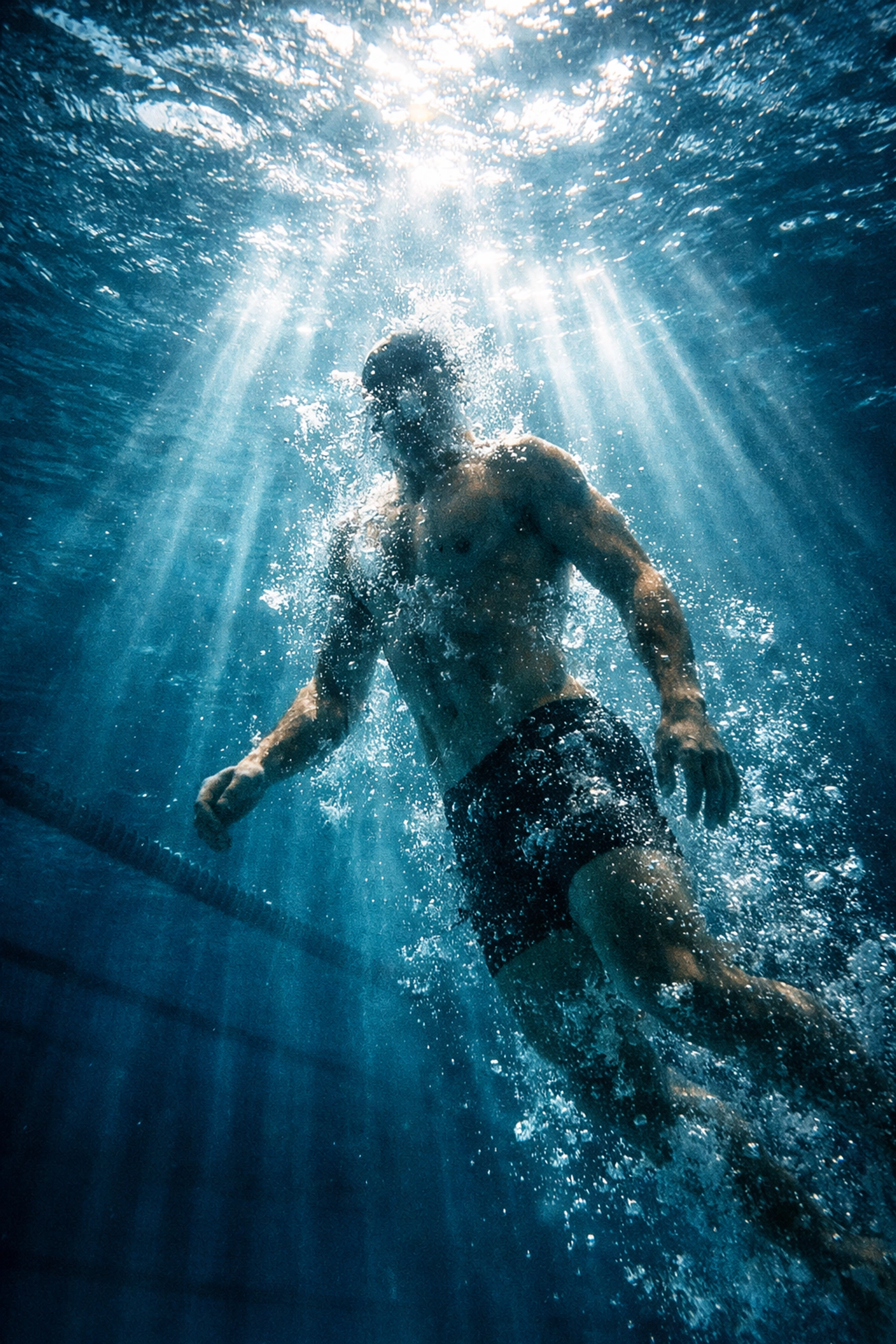 Olympic swimmer underwater symbolizing hidden gay identity and struggle