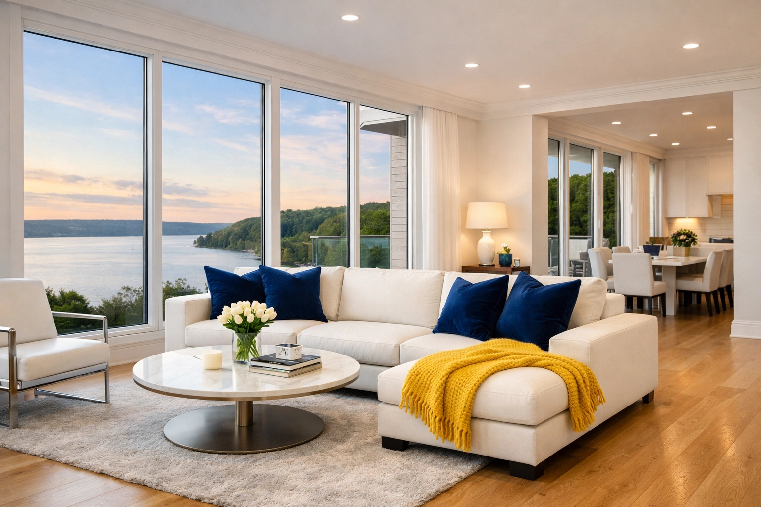 Pristine modern living room in Massachusetts following a thorough post construction cleaning Hudson.