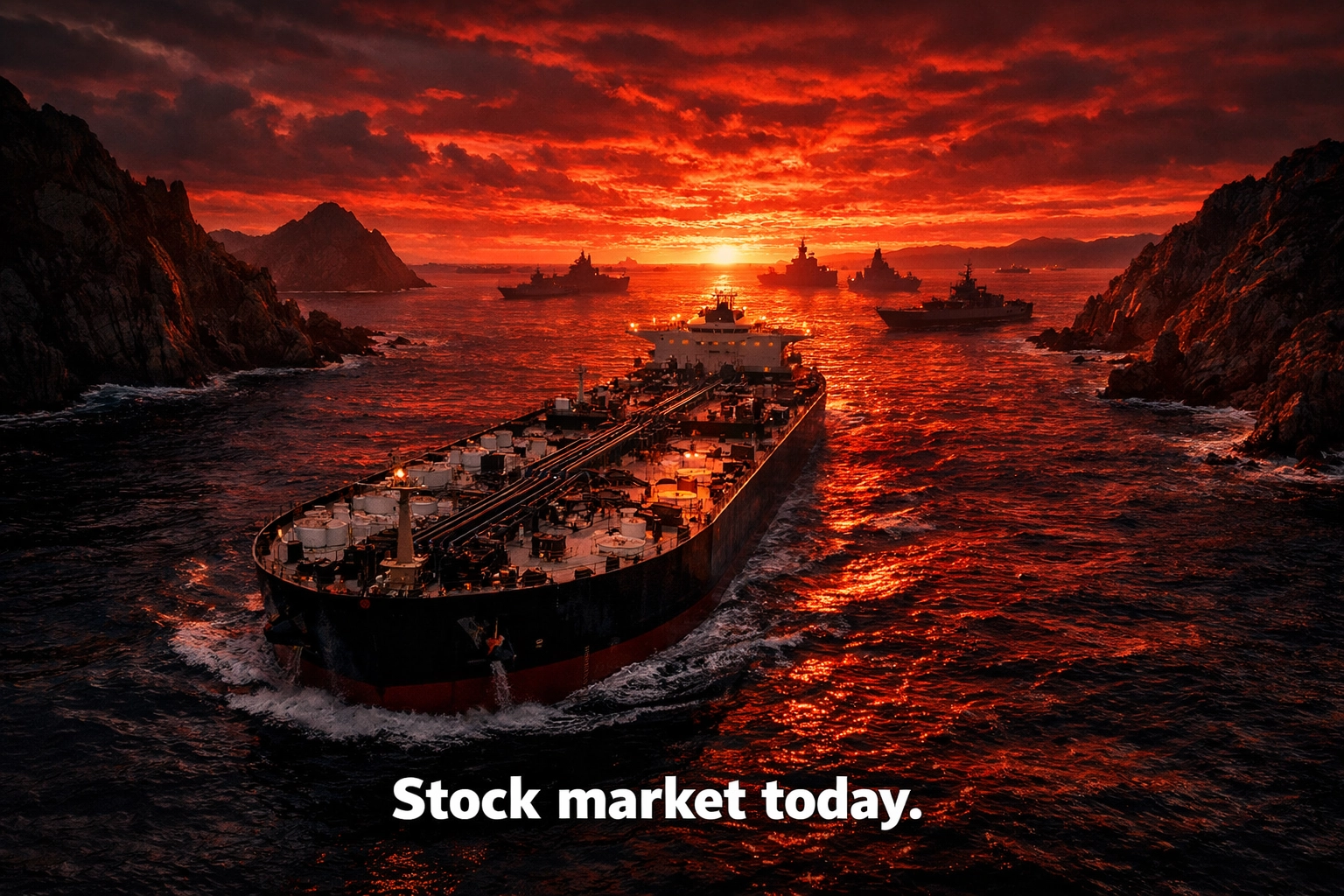 Oil tanker navigating the Strait of Hormuz amid geopolitical tensions impacting the stock market today.