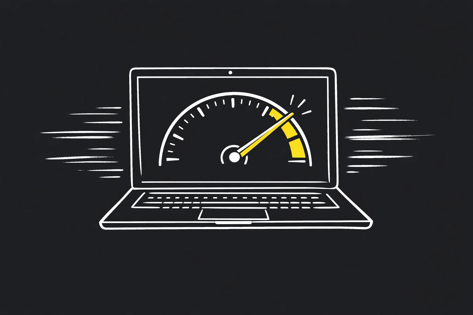 Website speed optimization illustration with performance gauge at maximum speed