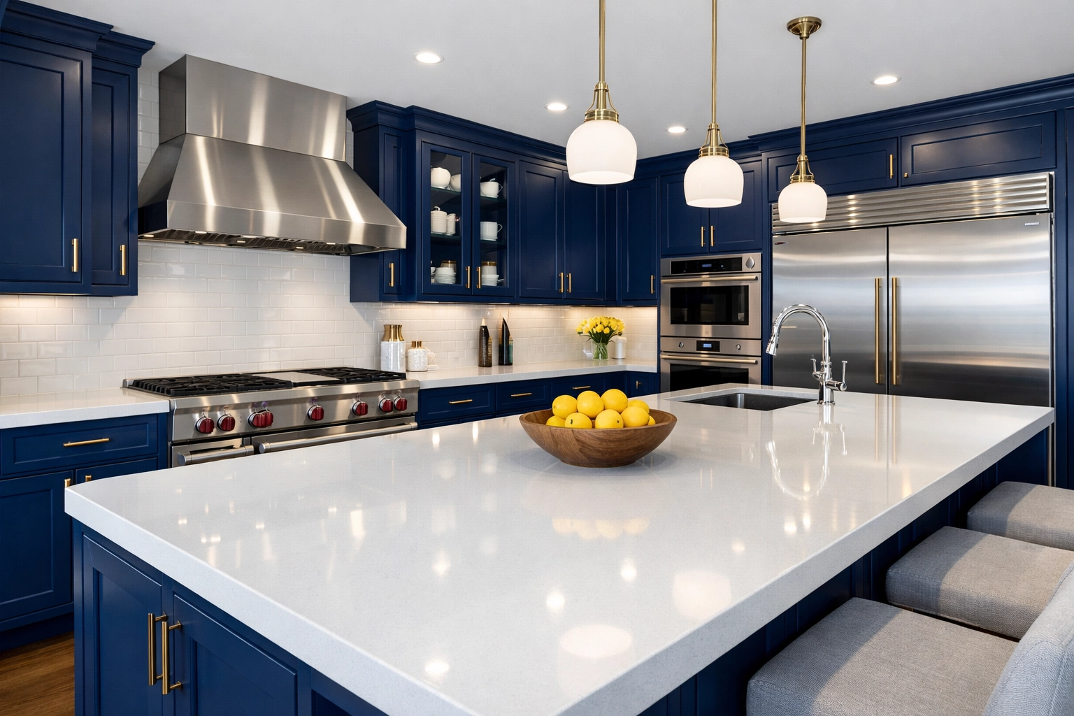 Sparkling luxury kitchen in Maynard after professional post construction cleaning and renovation dust removal.