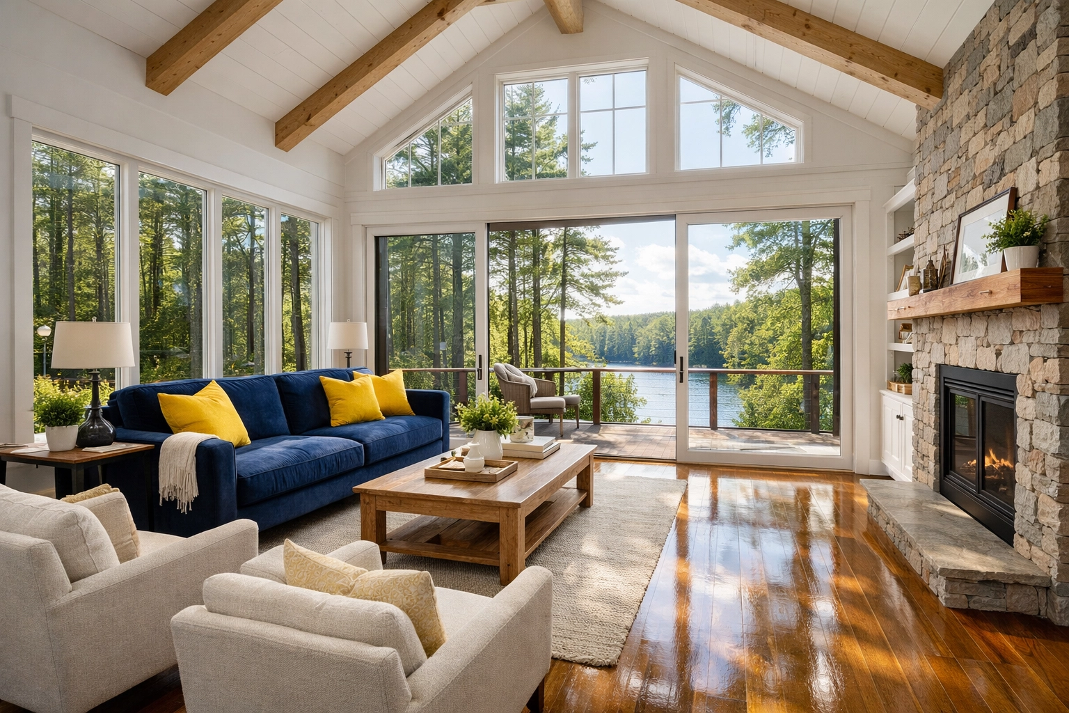 Spotless modern living room showing the results of professional house cleaning Ashburnham MA.