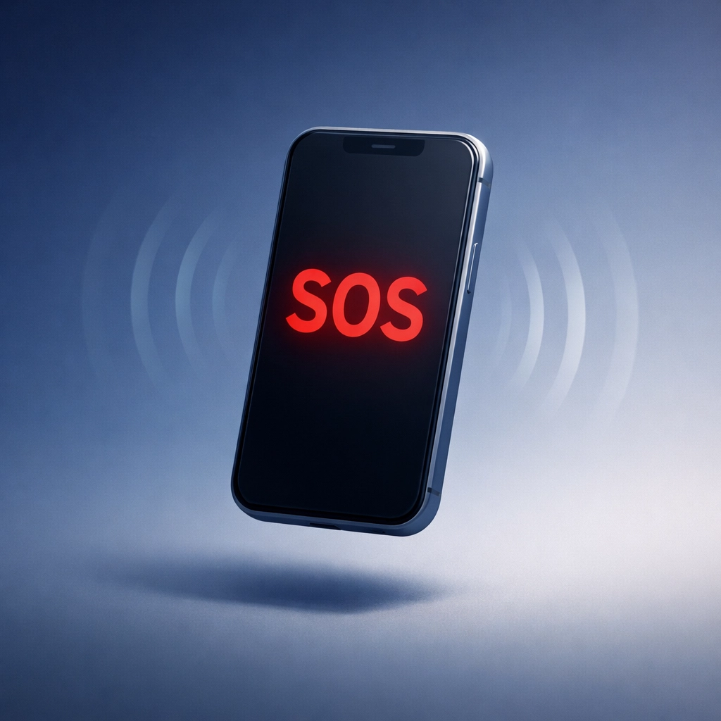 Smartphone displaying SOS signal during Verizon network outage with no service bars
