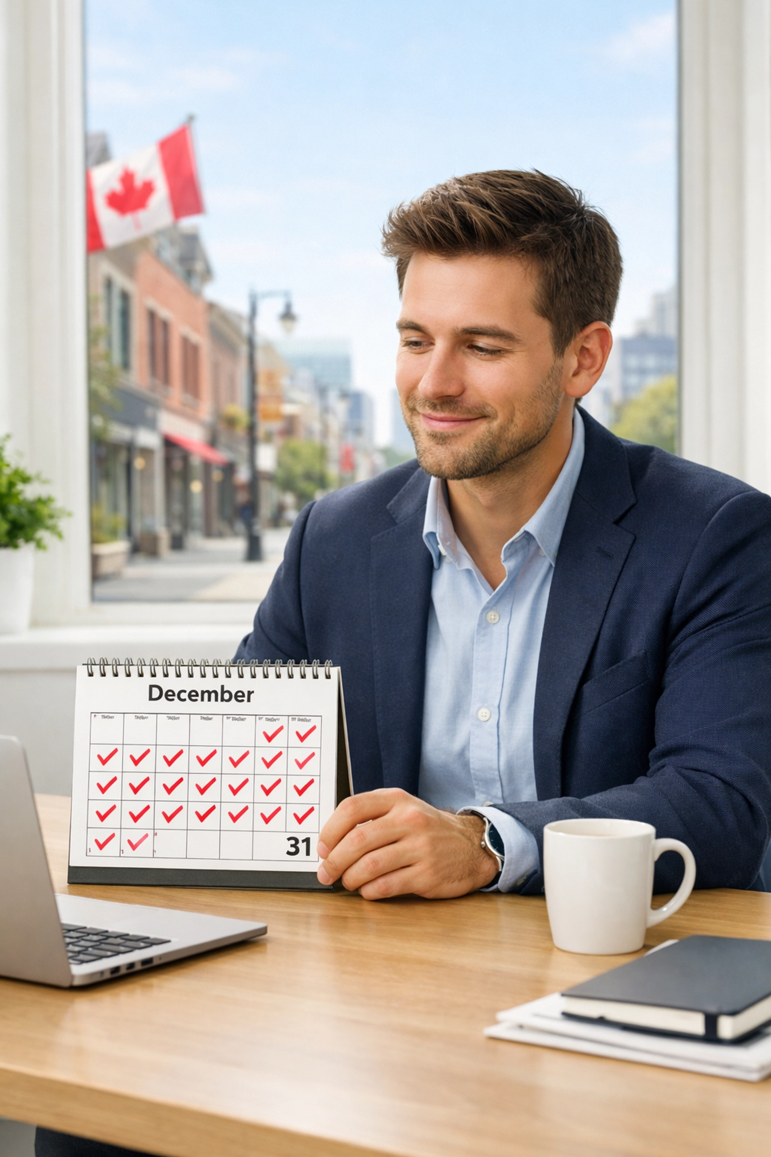 Professional checking a calendar to meet the 12-month Canadian work experience requirement for PR.