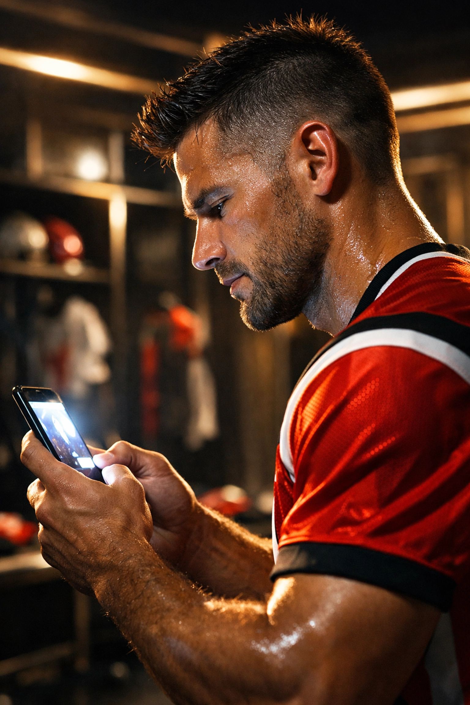 Professional athlete engaging with fans on a smartphone to maximize NIL marketing ROI in a sports setting.