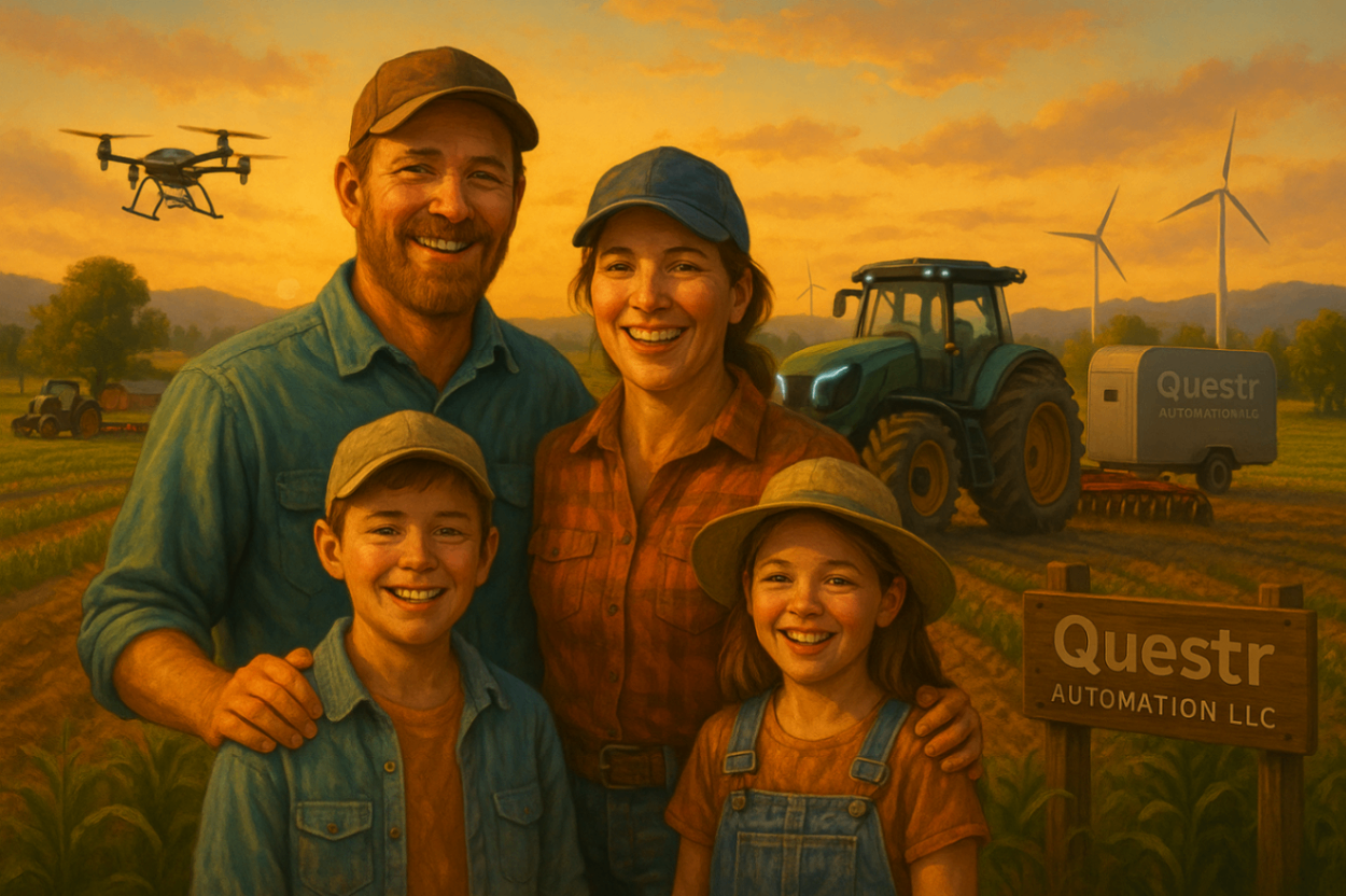 Modern Family Farm at Sunset