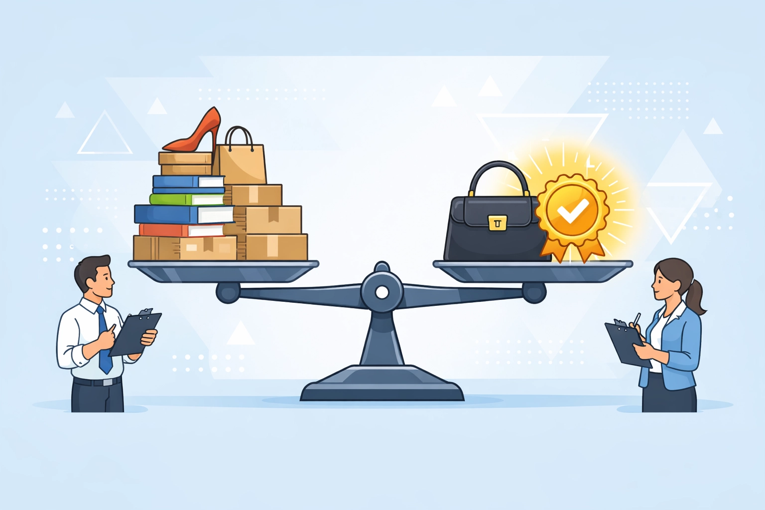 Balanced scale representing quality over volume in authentication accuracy and business standards