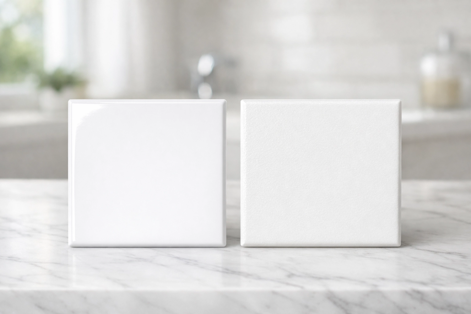 Acrylic vs gelcoat walk-in tub material samples showing surface quality comparison