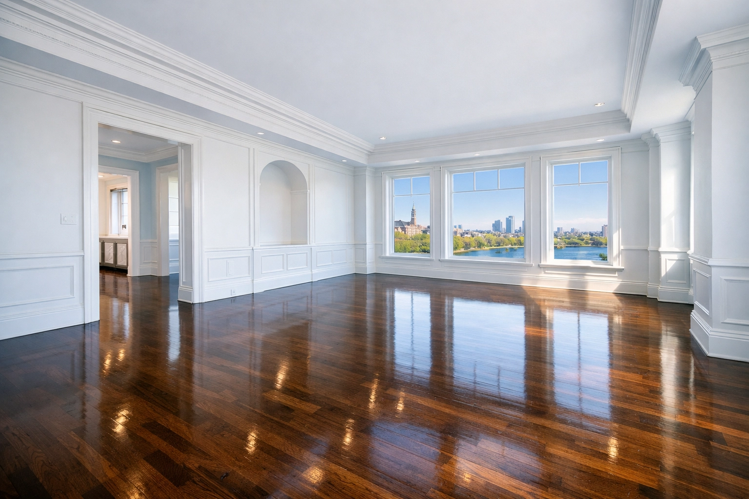 Spotless empty apartment in Cambridge after professional move-out cleaning.