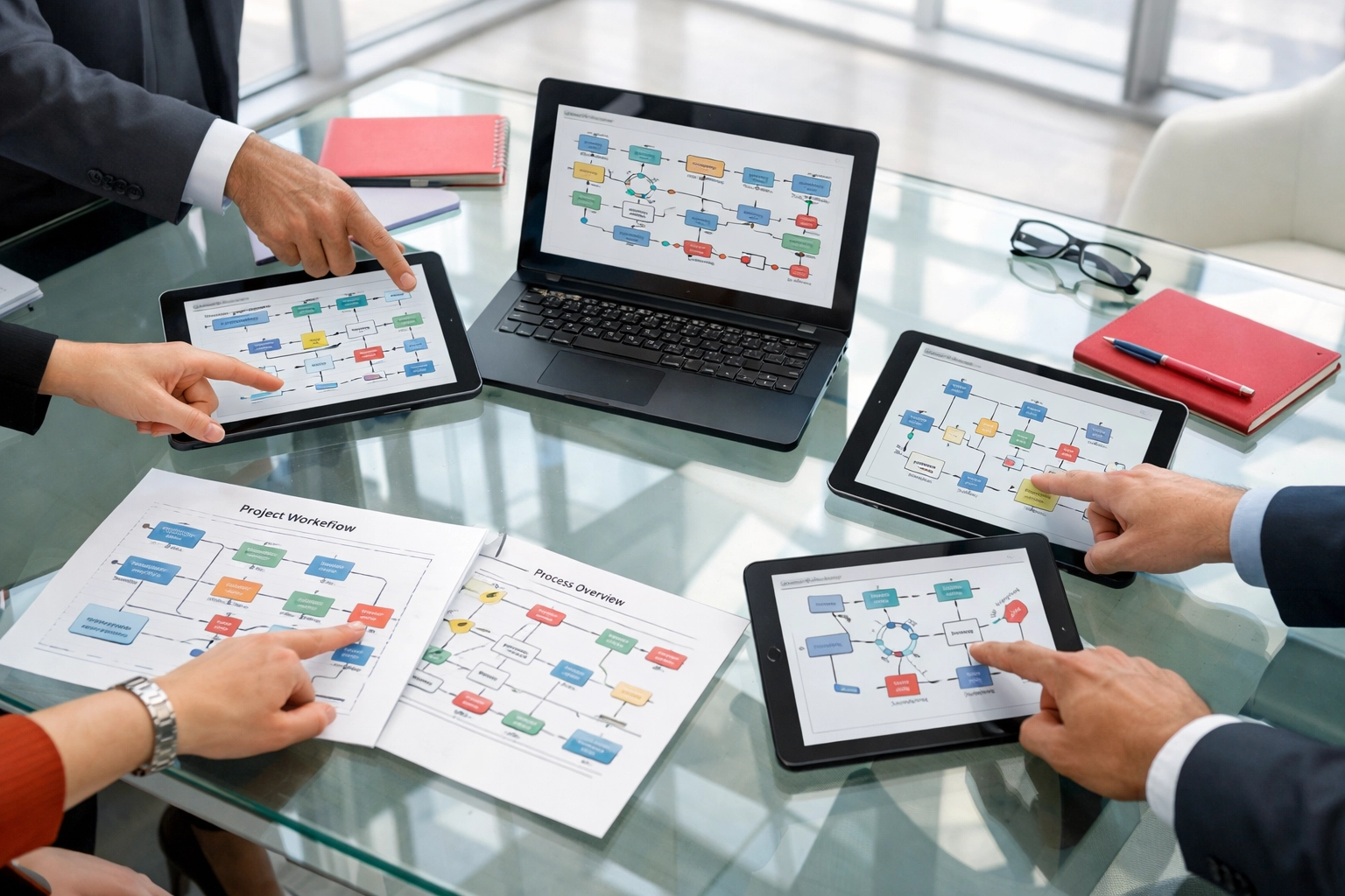 Enterprise team mapping workflow execution and process diagrams during platform modernization strategy session