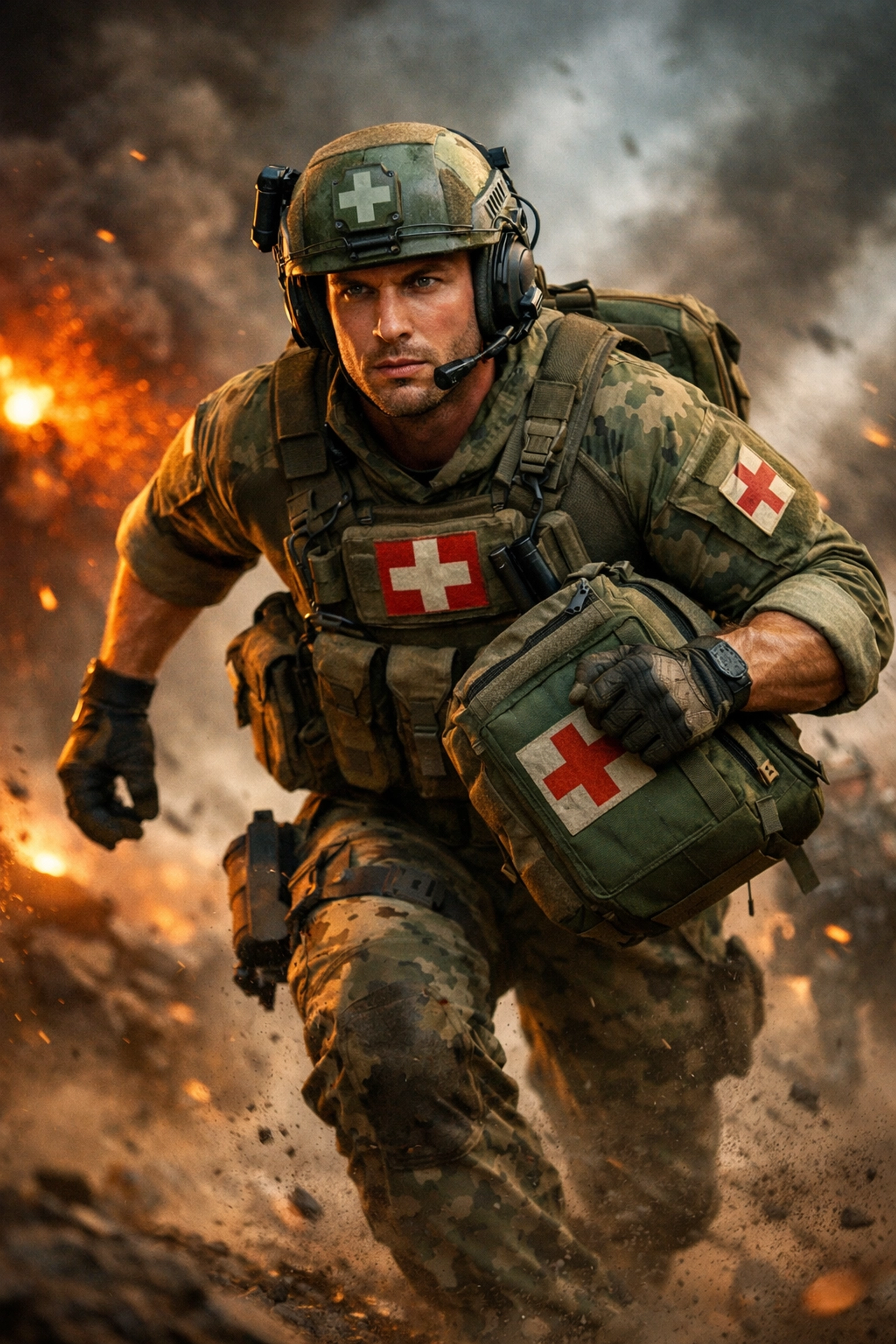 LGBTQ+ combat medic rushing to save lives on battlefield - gay military heroes