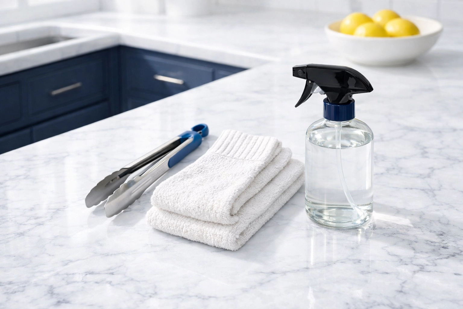 DIY cleaning kit for dusting blinds: socks, kitchen tongs, and a spray bottle (professional cleaners Natick MA approved).