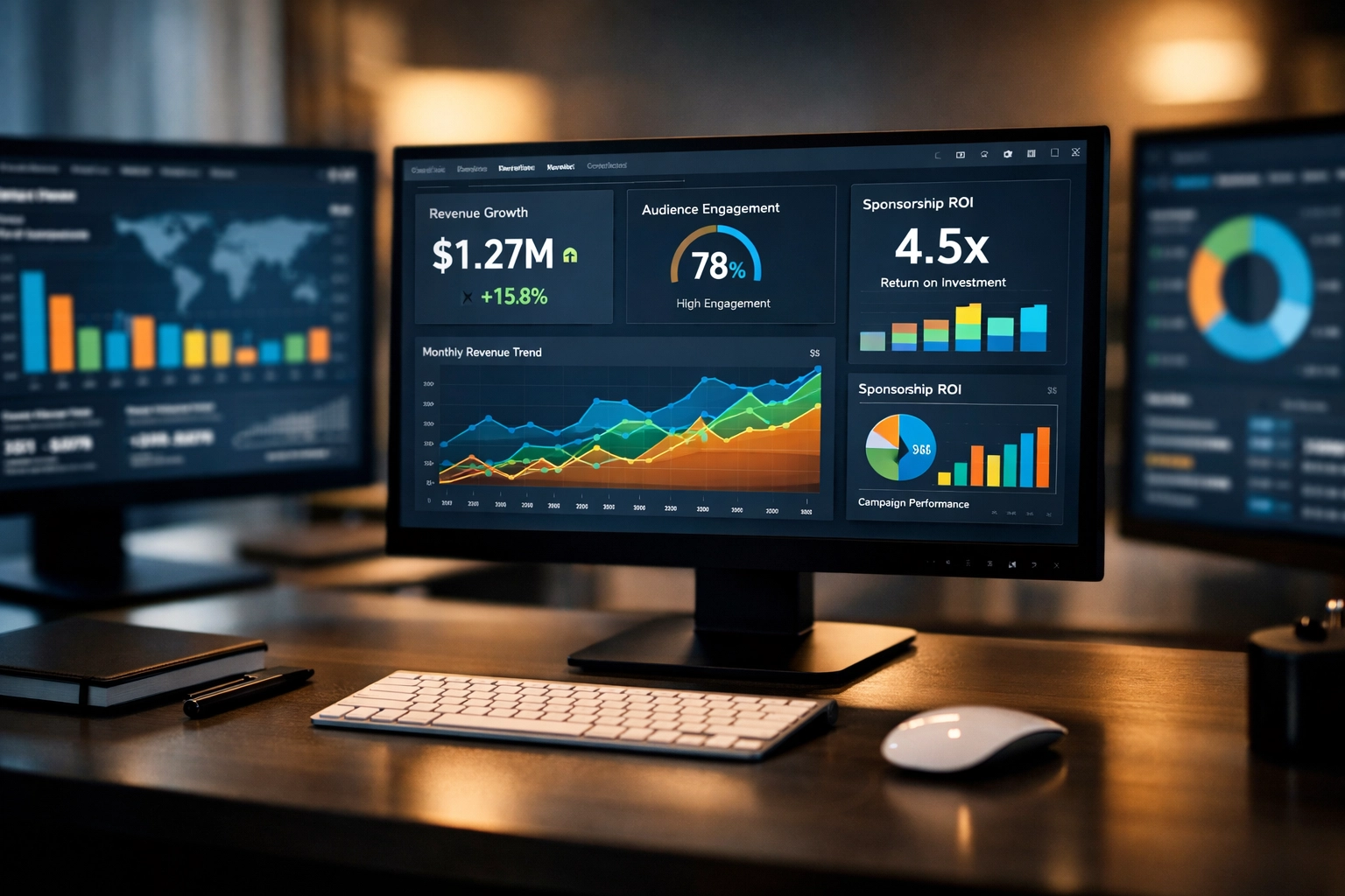 Real-time sports marketing analytics dashboard tracking sponsorship ROI and performance