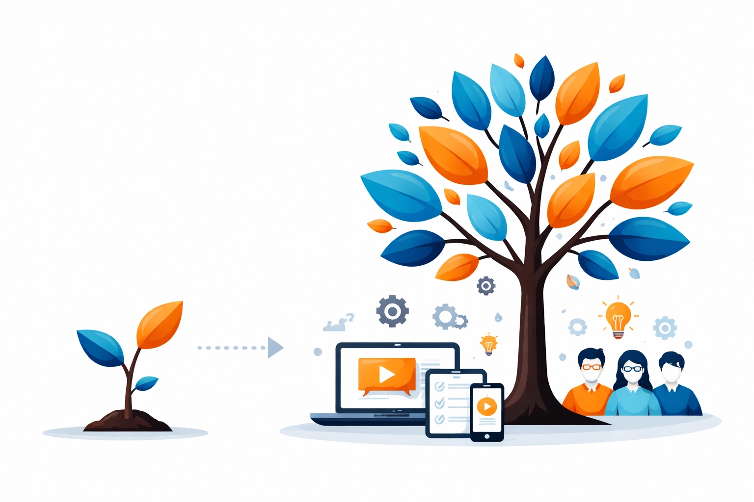 Seedling growing into a tree symbolizing scalable growth with digital customer training programs