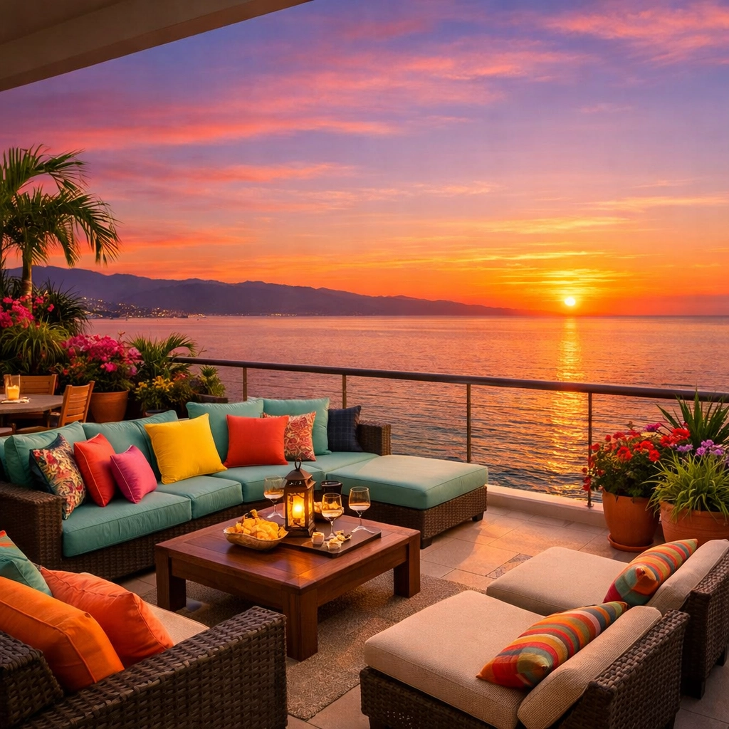 Condo balcony sunset view in Puerto Vallarta Mexico