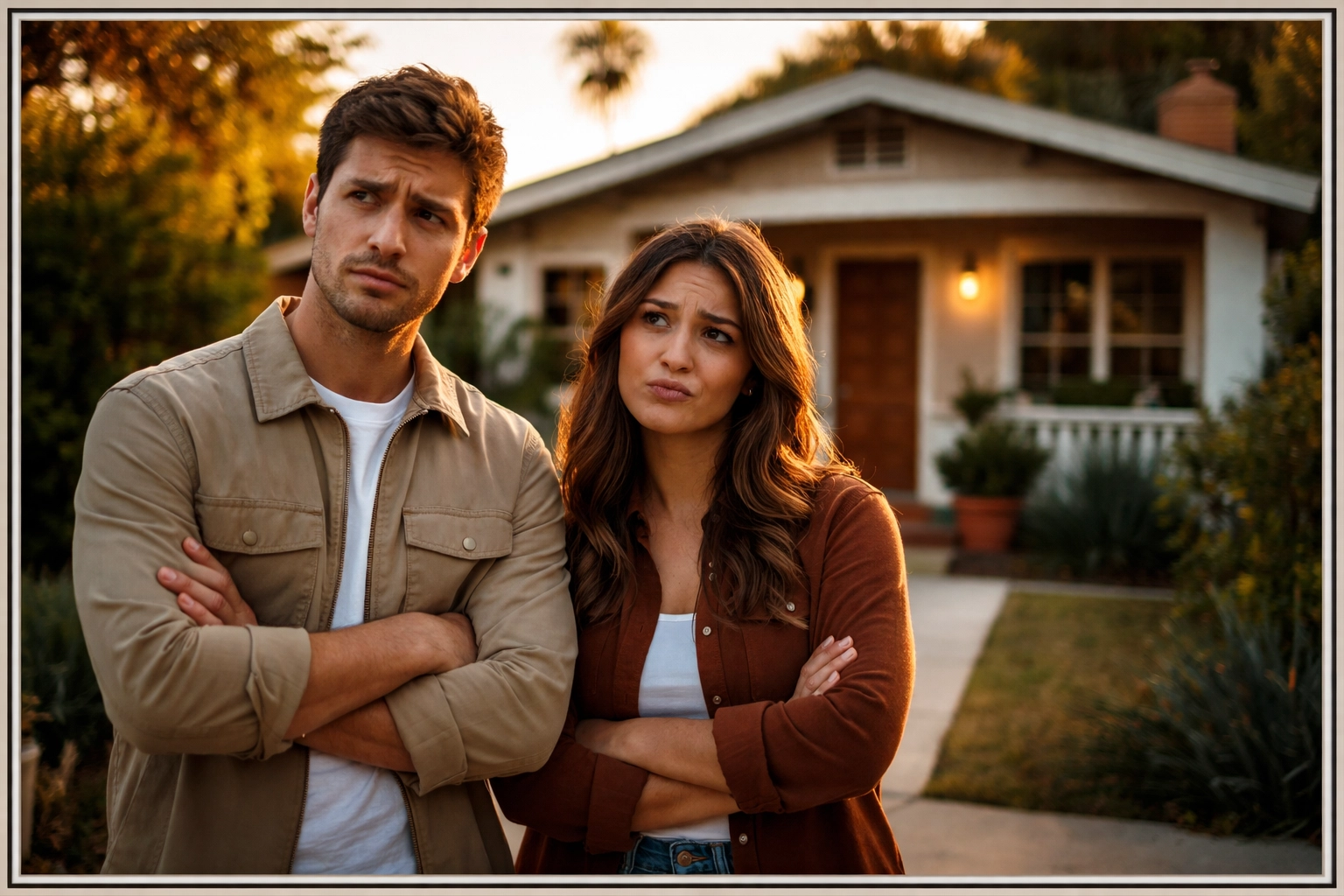 Couple showing hesitation while viewing an as-is home for sale in Los Angeles