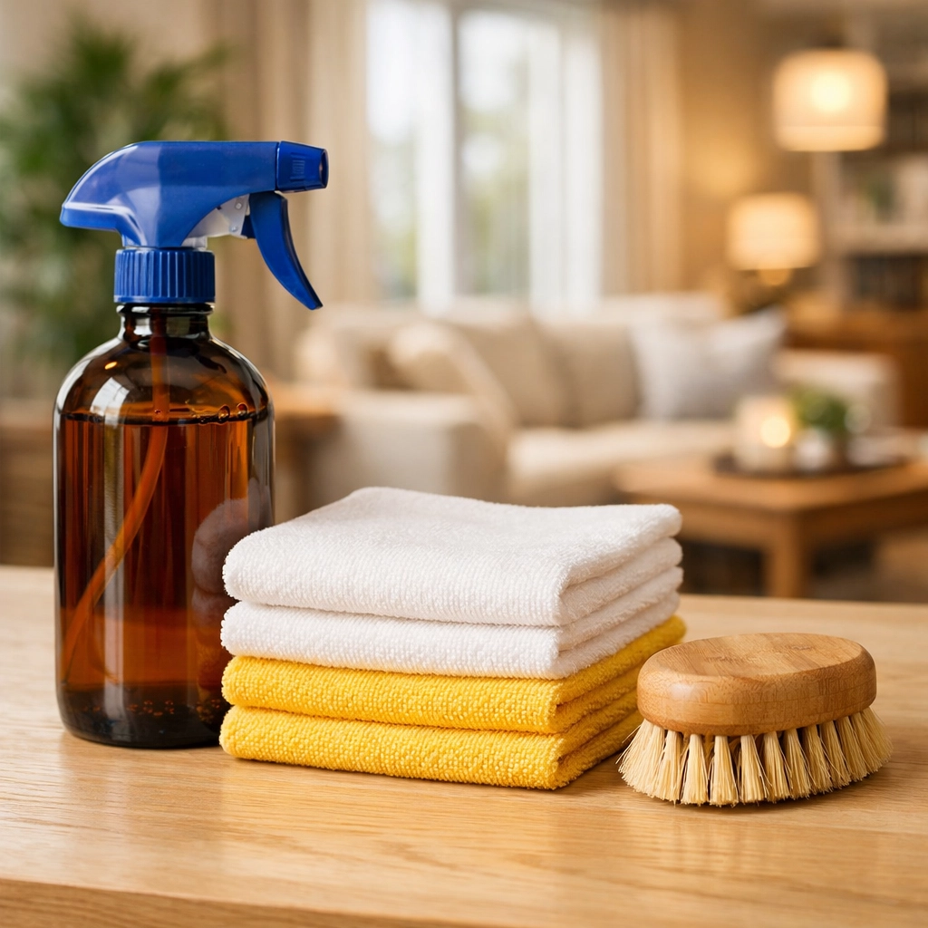 Eco-friendly deep cleaning supplies and microfiber cloths for a sustainable home in Cambridge MA.