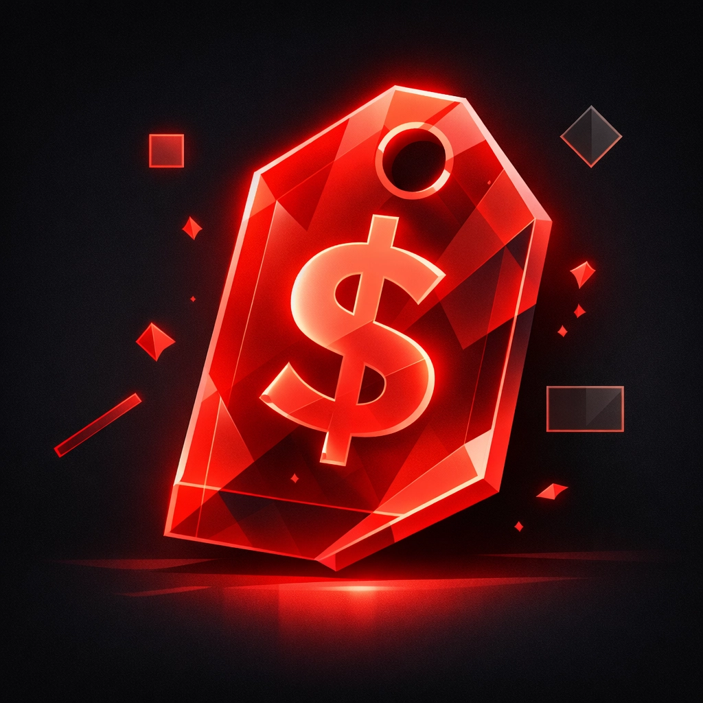 Illustration of a glowing price tag representing transparent pricing on a trade professional's website.