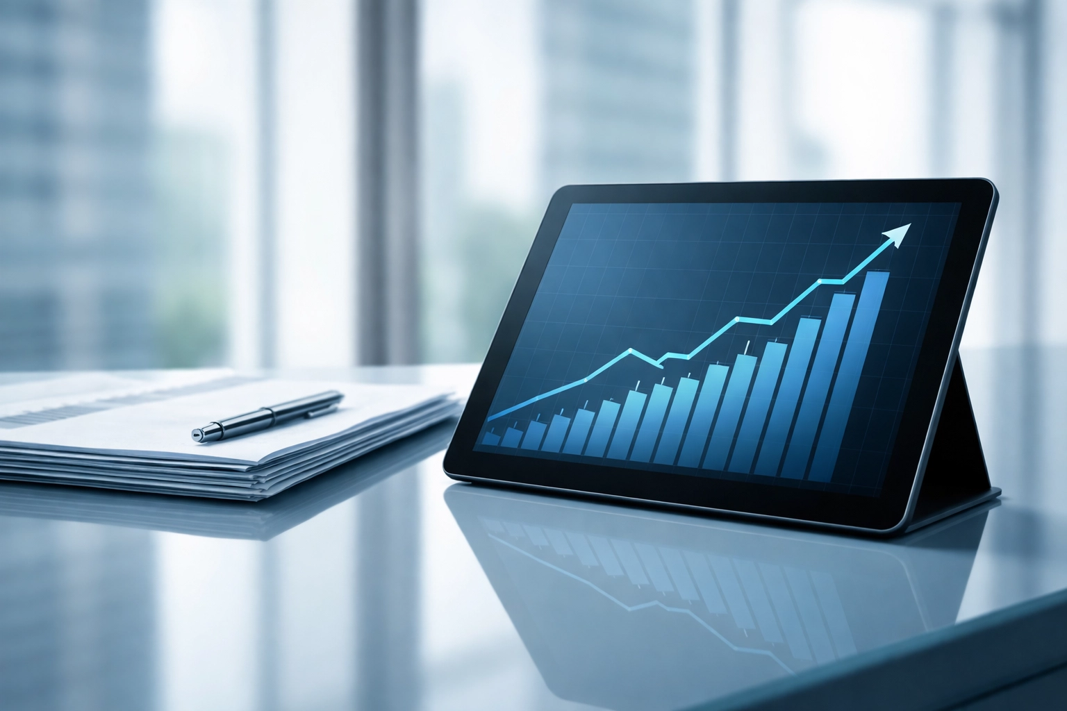 Tablet showing business growth chart representing successful high-risk merchant account management
