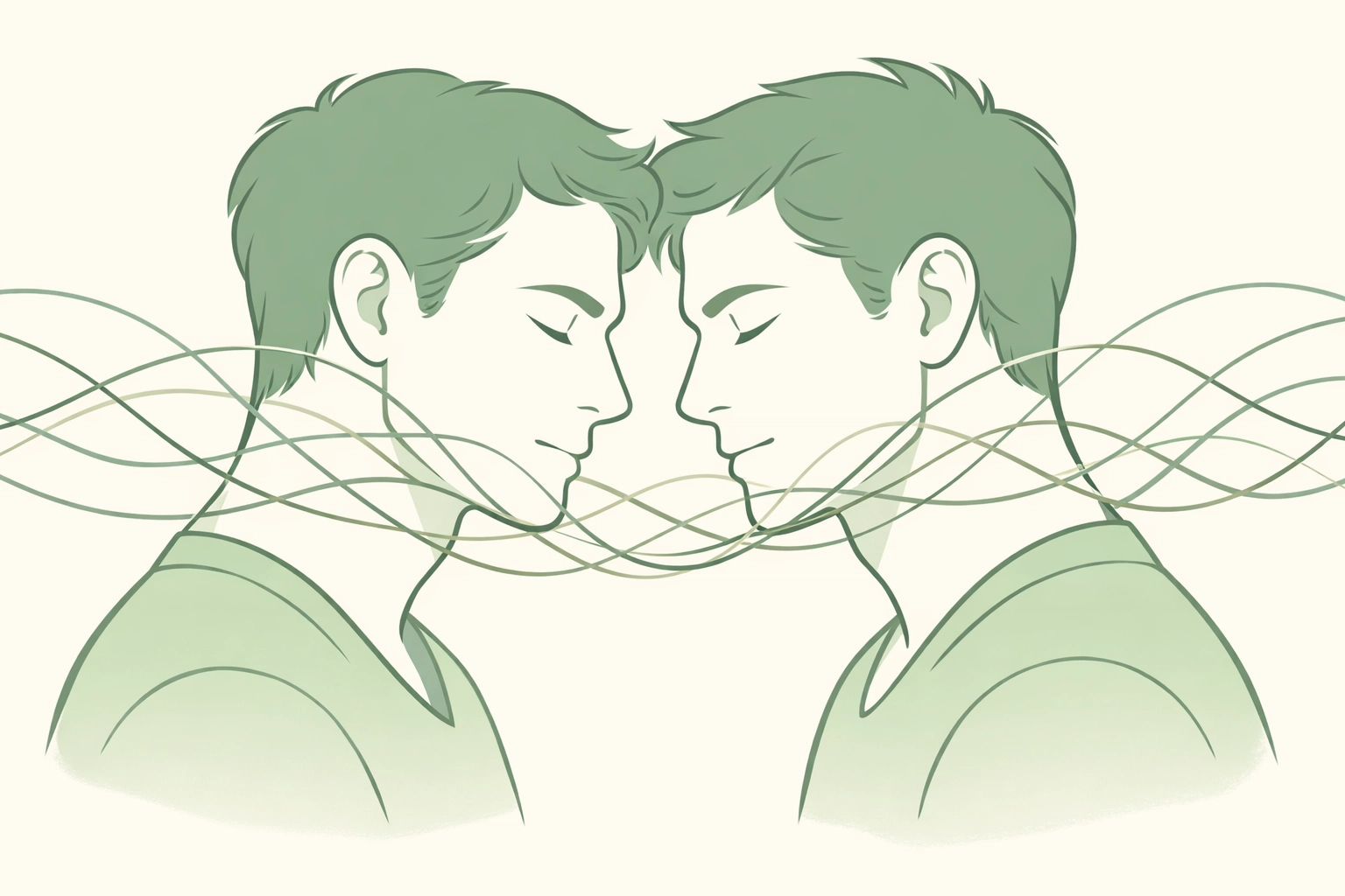 Two men connected symbolizing complex bisexual identity in queer literature and gay fiction