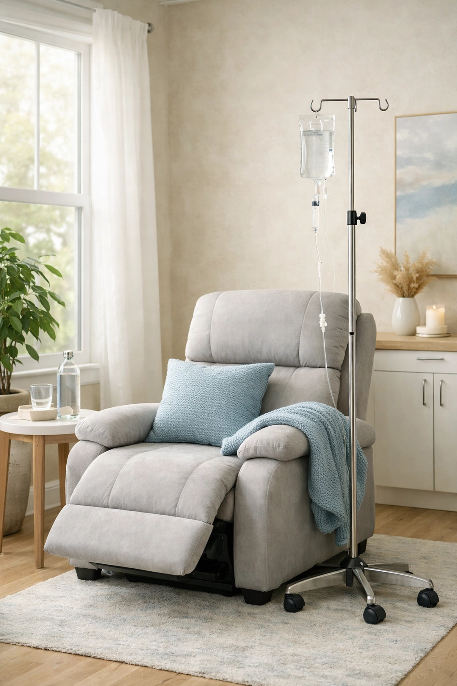 Comfortable IV therapy treatment room with reclining chair in Albuquerque wellness clinic