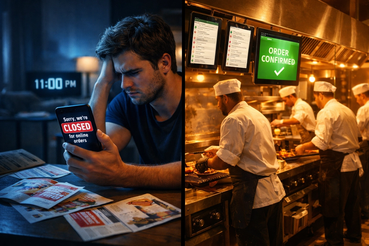 Comparison of failed online ordering experience versus successful restaurant digital ordering system