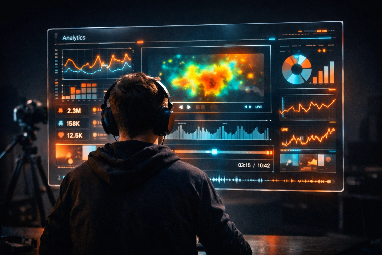 A creator viewing data visualizations to optimize a multi-channel content creation strategy.