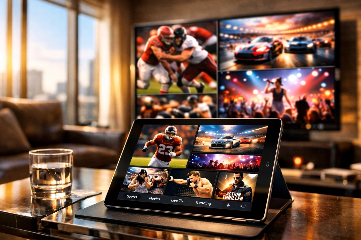 Multi-screen media distribution displaying high-quality content across global digital platforms and devices.