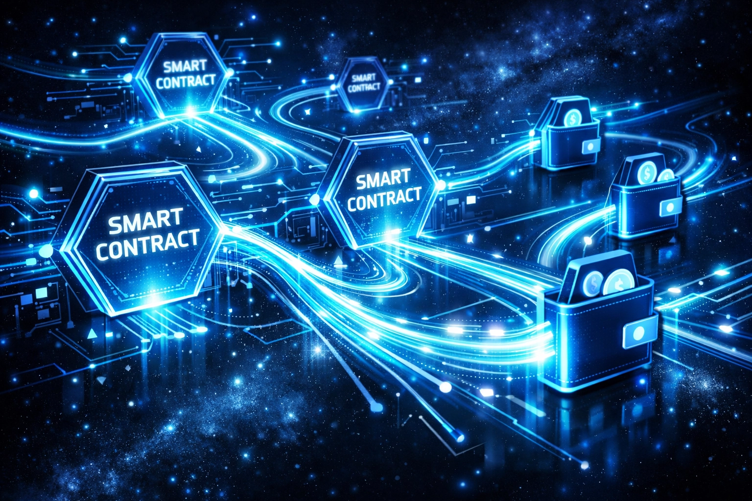 Automated smart contract payment system routing crypto transactions to multiple wallets