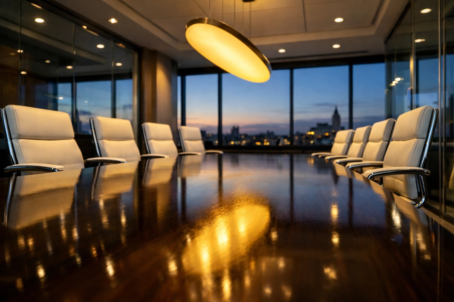 Spotless Brookline boardroom with polished surfaces highlighting expert commercial cleaning for offices.