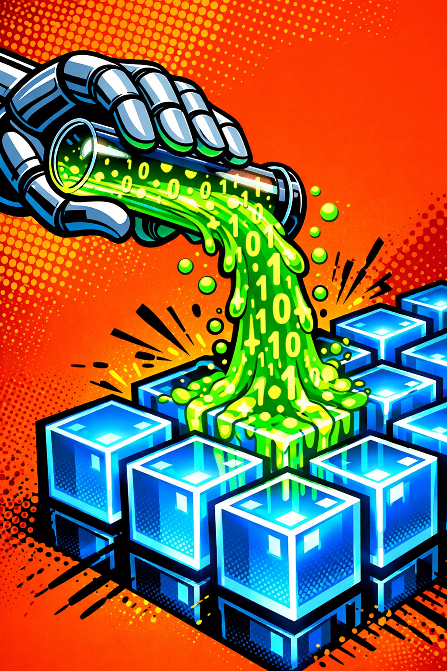 Robotic hand organizing digital information into structured databases using AI business automation tools.