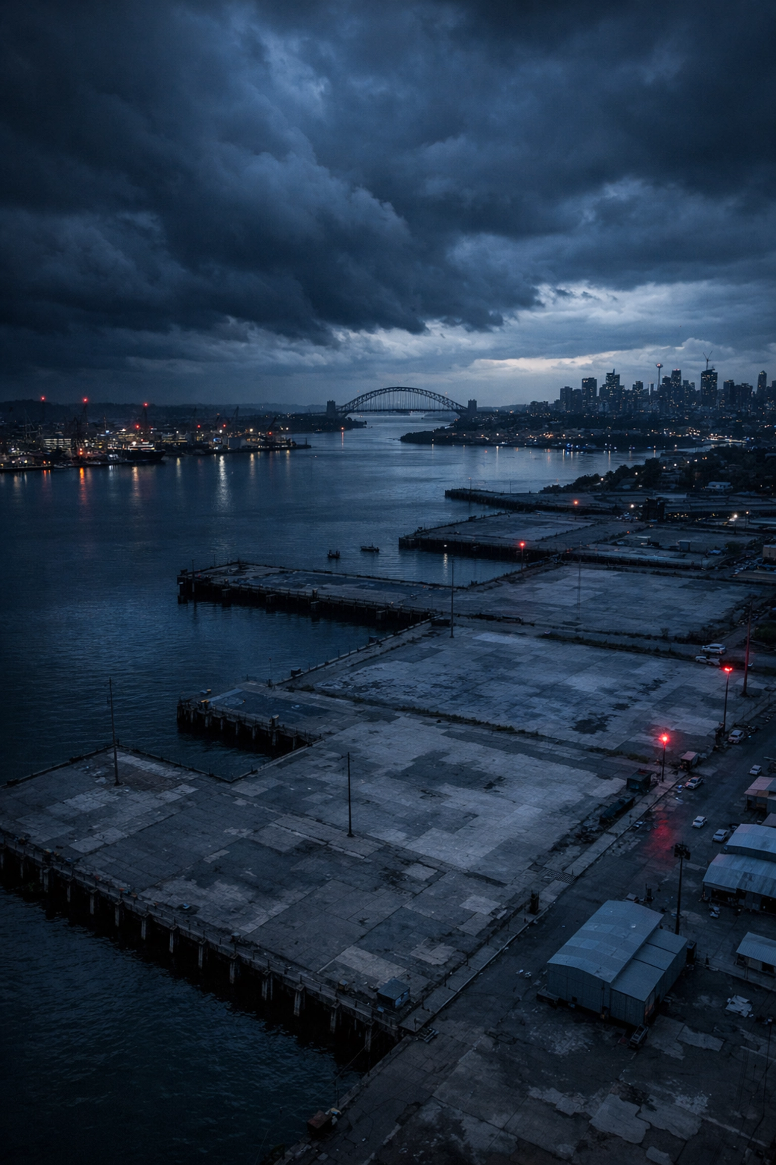 Sydney harbour port lands at dusk in Cape Breton Nova Scotia