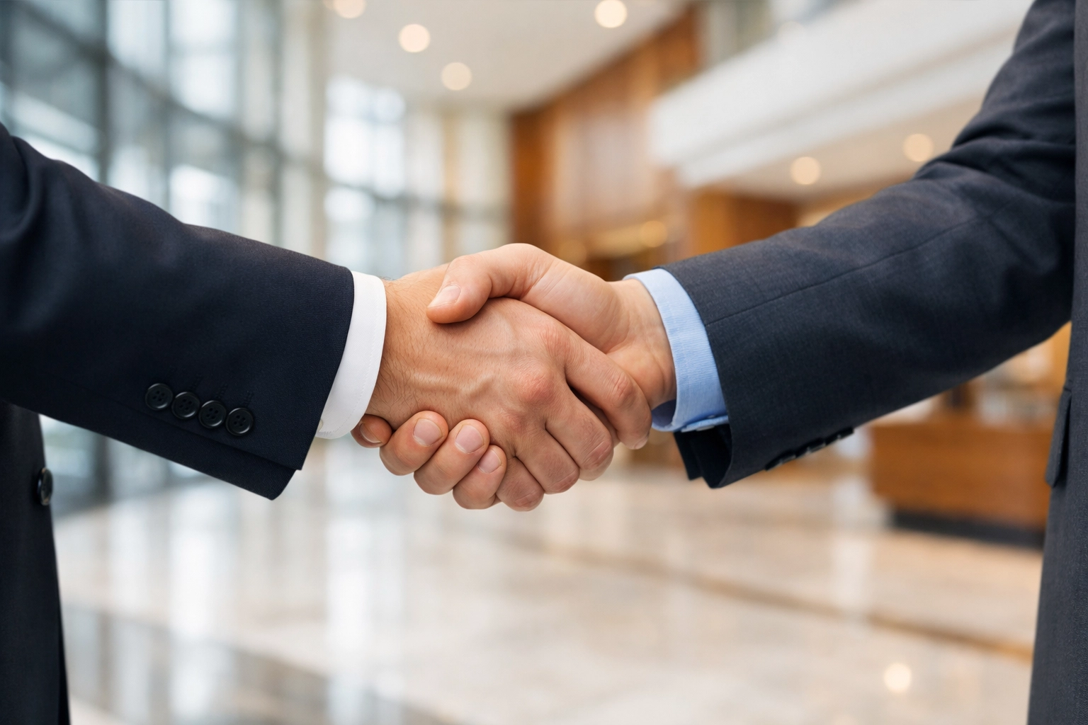 Business partners shaking hands after securing an SBA loan with a preferred lender.