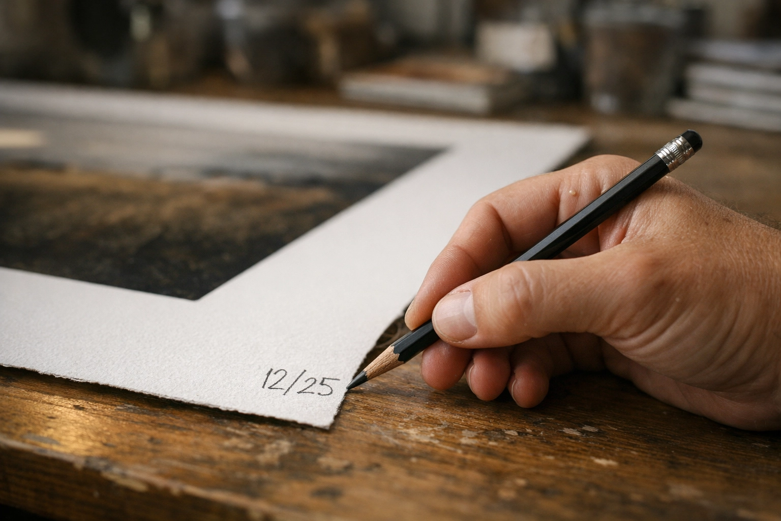 Hand-numbering limited edition photography prints to ensure artistic scarcity and value.