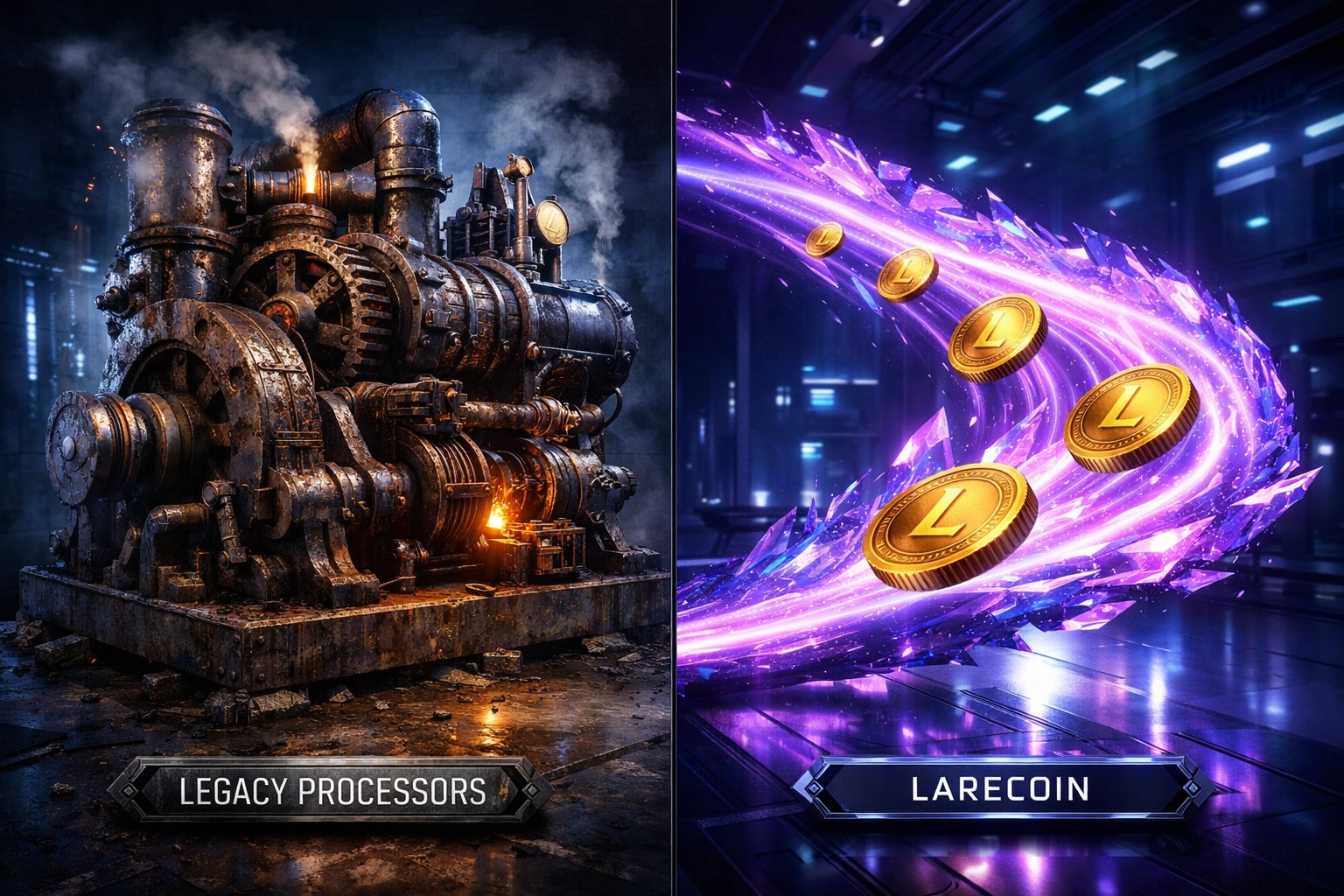 Larecoin Web3 payment provider vs legacy processing systems showing faster speeds and reduced merchant fees.